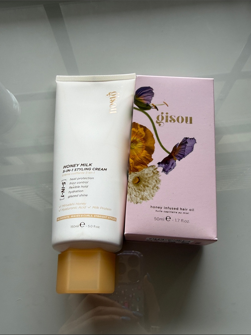 Gisou hair oil and styling cream